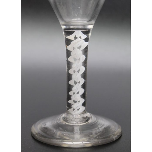 85 - An 18th century opaque twist cordial glass circa 1765, 12.5cm high