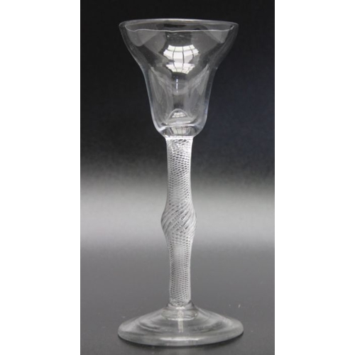 90 - An 18th century pan top air twist glass circa 1760, 14.8cm high