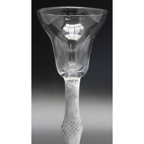 90 - An 18th century pan top air twist glass circa 1760, 14.8cm high