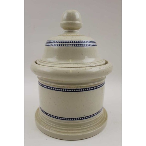 126 - A Chemists stoneware drug jar with cover, inscribed W.H. Nicholls, Birmingham 1909