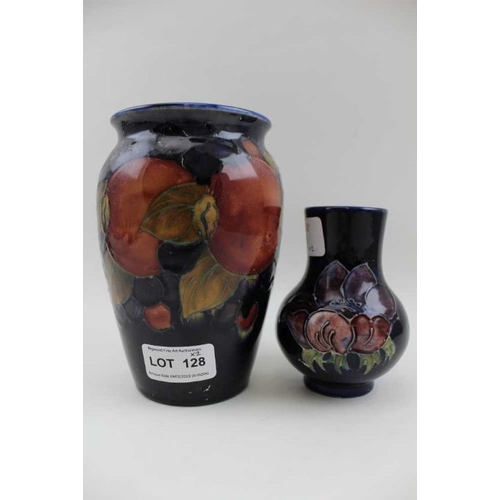 128 - A Moorcroft vase, tube lined and painted finches decoration, factory marks to base, 15cm high, toget... 