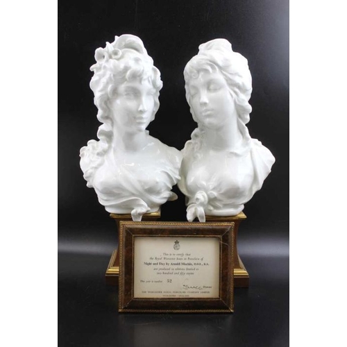 130 - A pair of Royal Worcester porcelain busts, Night & Day by Arnold Machin O.B.E. RA, a limited edition... 