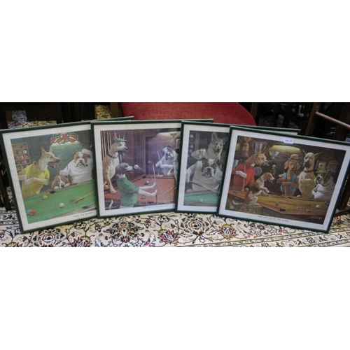 217 - Four framed coloured prints of dogs playing pool by Arthur Sarnoff