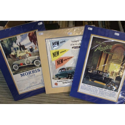 254 - A selection of Car Adverts, unframed, mounted, Humber, Austin, Morris (28)