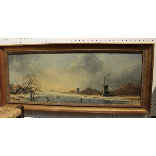 263 - Digby Page - Oil on canvas of Dutch style winter scene in moulded gilt frame