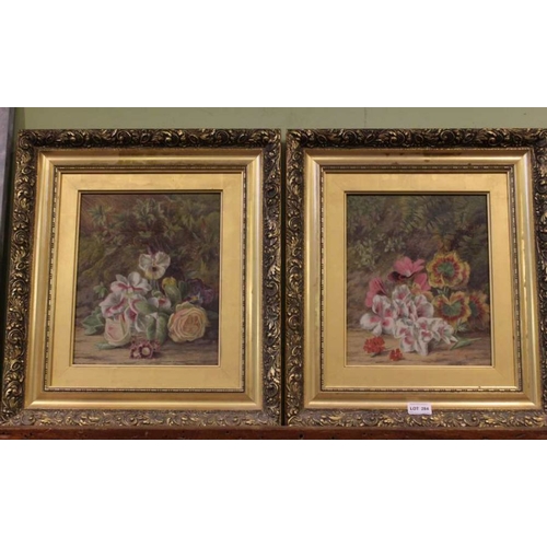 284 - T Collins, A pair of Victorian floral studies, signed and dated 1878, 29 x 24 cm, in fancy gilt fram... 