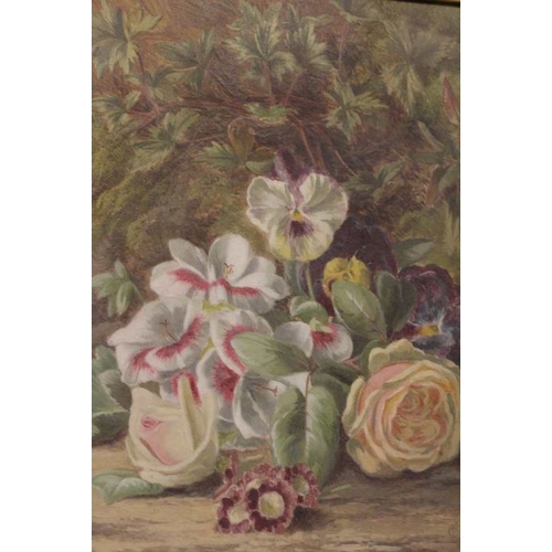 284 - T Collins, A pair of Victorian floral studies, signed and dated 1878, 29 x 24 cm, in fancy gilt fram... 