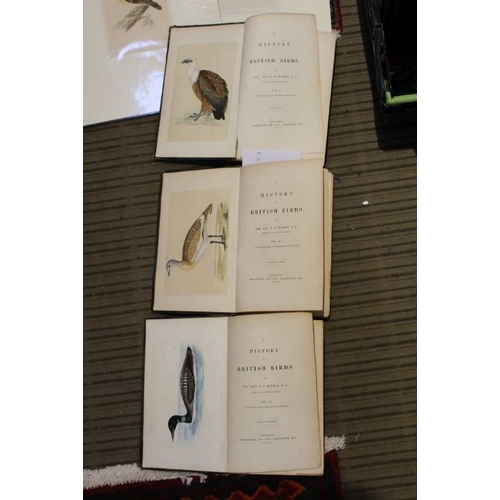 299 - Rev Morris, unframed mounted Bird prints, together with three volumes from his set of six bird books... 