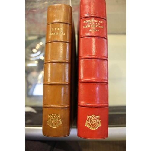 307 - Two Wellesbourne House School prize books. Awarded 1910/11. Part Morocco bound with marble edges and... 