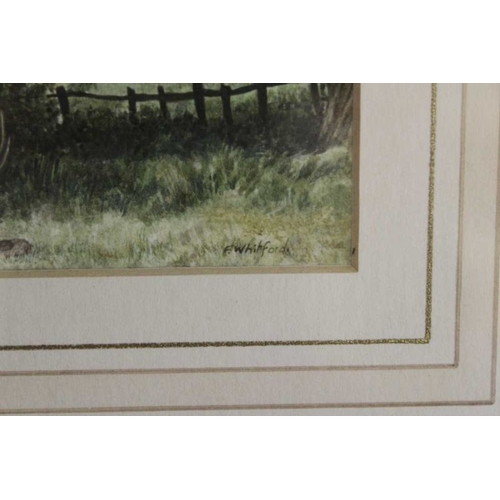 323 - F Whitford, watercolour of rural landscape, 9cm x 12cm, framed