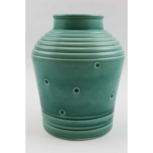 40 - Susie Cooper, a 1930s matte green vase ref: 269, signed 18cm high, possibly a prototype, crazing to ... 