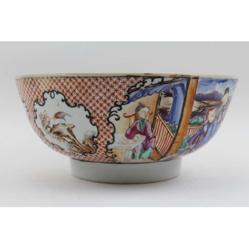 41 - A Chinese famille rose porcelain bowl, hand painted with panels of figures in landscape and birds, i... 