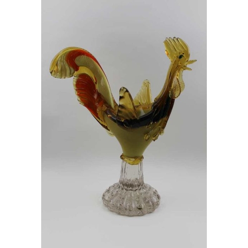 50 - A 20th century Murano glass rooster, raised on outswept fluted base, 37cm high, a piece is broken of... 