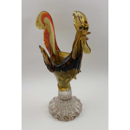 50 - A 20th century Murano glass rooster, raised on outswept fluted base, 37cm high, a piece is broken of... 