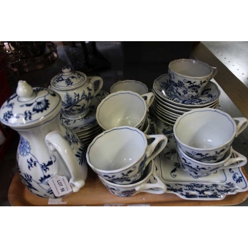 56 - A blue Danube pattern part tea / coffee service comprising; cups, saucers, tea plates, serving dish,... 