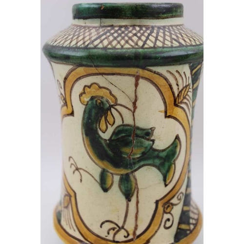 61 - An Italian drug jar, glazed terracotta, 20cm together with one other pottery drug jar of waisted for... 