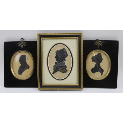 80 - A collection of five Silhouettes, one of a lady with gilded highlights, all framed.