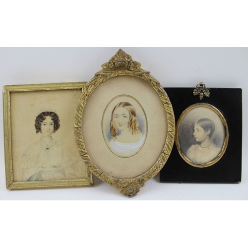 84 - A collection of seven framed miniature portraits, includes pencil, watercolour and printed