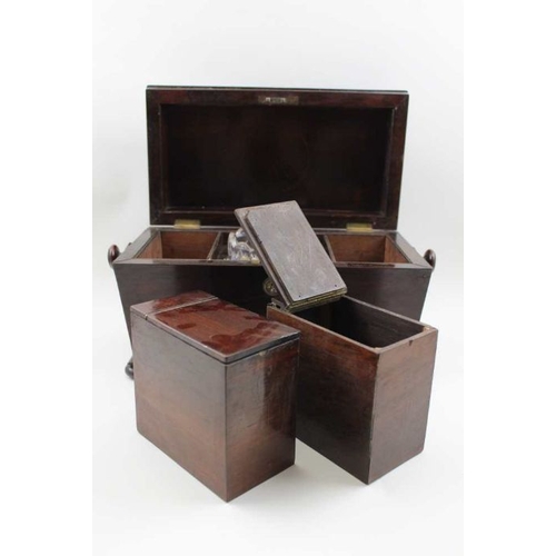 93 - A William IV rosewood double tea caddy of sarcophagus form, the hinged cover with mother-of-pearl in... 