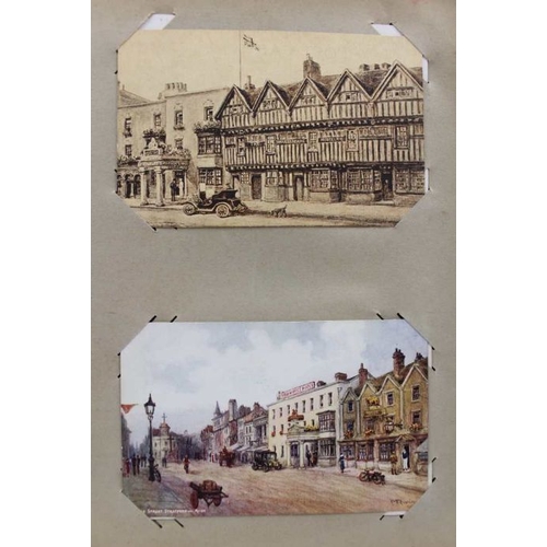 99 - A very old postcard album, contains many Quatremain postcards of Stratford upon Avon (41)