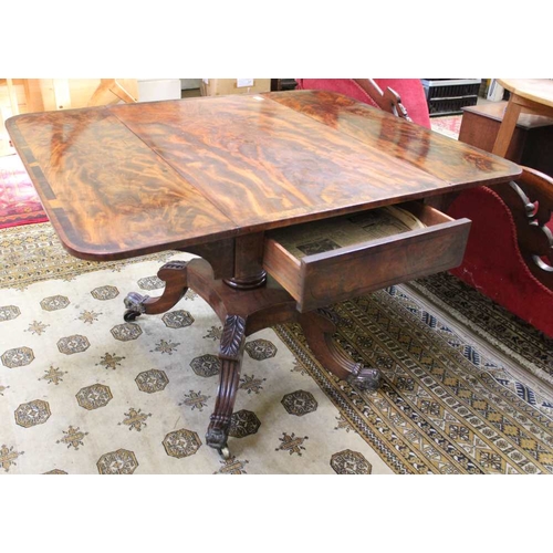 234 - A Regency period mahogany twin flapped table, crossbanded in Rosewood having a single drawer, on a s... 