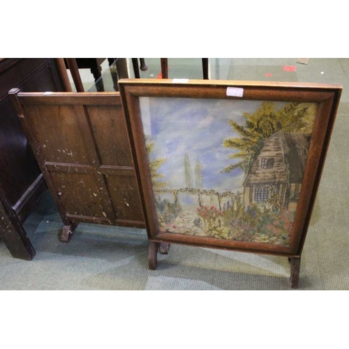 139 - A firescreen with embroidered insert, and an oak firescreen