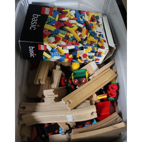 16 - A box containing a selection of Lego, Brio, etc.