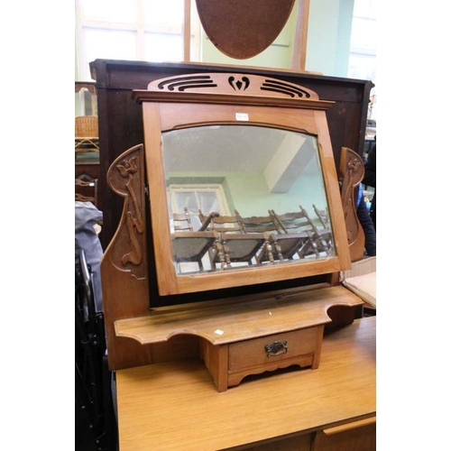 197 - A satinwood Art Nouveau design dressing chest mirror, with carved uprights, candle shelf, and single... 