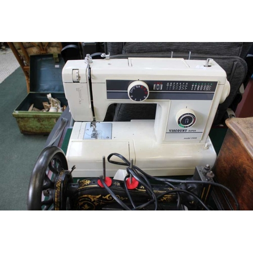 220 - Three sewing machines, Singer, Viscount Super & Jones