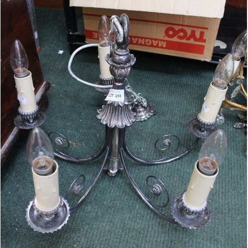 33 - Five arm celling light fitting silver plated.