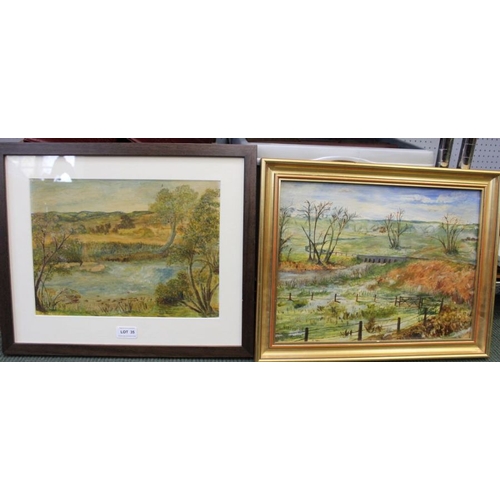 35 - Two mid 20th century naïve landscape oils on board one inscribed D Trow.