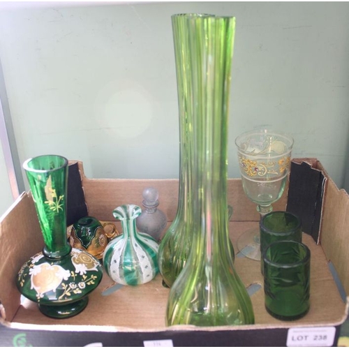 55 - A small selection of decorative glassware to include a pair of 19th century green vases