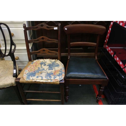 88 - A country made 19th century fancy backed rush seated single chair, together with a mahogany bar back... 