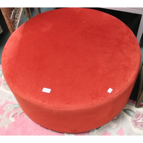 136 - A plain dark orange circular pouffe, 30cm high x 80cm dia