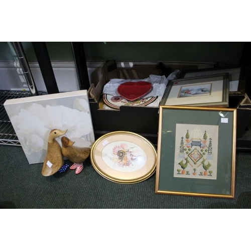 200 - Two boxes containing pictures & prints & other domestic items various