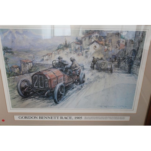 230 - A Gordon Bennett 1905 framed racing print, together with a Paris - Amsterdam racing print, framed