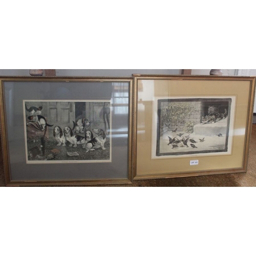 231 - Two late 19th century black & white animal prints, both by Louis Wain