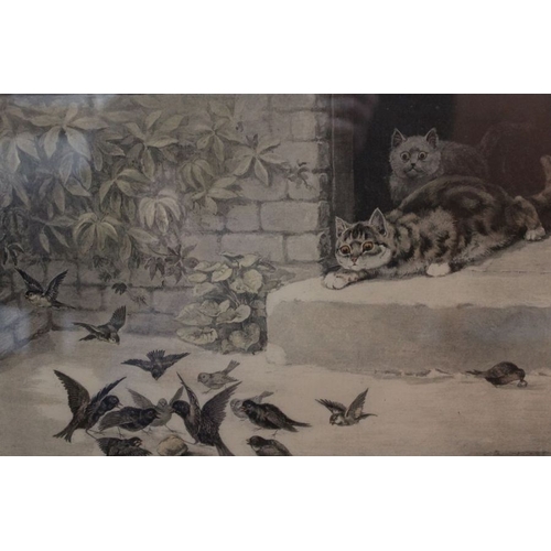 231 - Two late 19th century black & white animal prints, both by Louis Wain