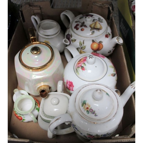 26 - Three boxes of ceramics to include blue & white, teapots, mugs, carnival glass, etc