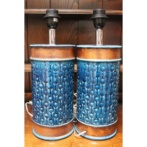 49 - A pair of porcelain blue side lamps.