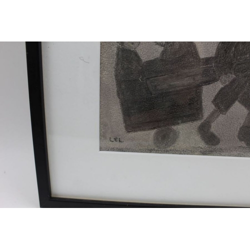 102 - In the style of Lowry, Children playing with their homemade cart, pencil drawing, 19cm x 14cm, frame... 