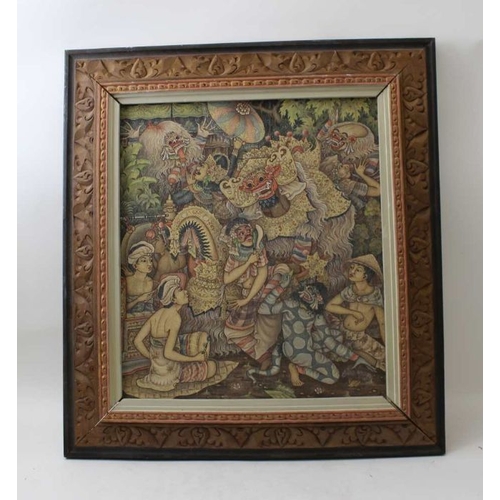 103 - A Bali painting of Gods, 39cm x 34cm, framed