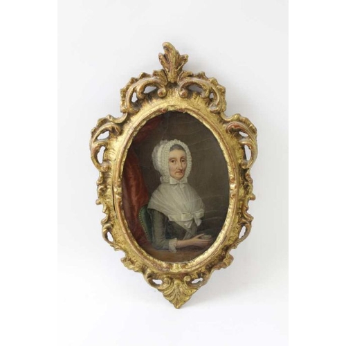 105 - 18th century English school, oil painting miniature portrait of a lady (Great Aunt of sculptor John ... 