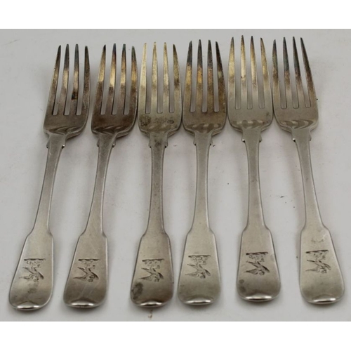 11 - Thomas Purver and Edward Furnice, a set of six Georgian silver fiddle pattern dessert forks, London ... 