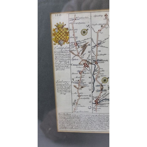 113 - An early road map, route features Campden, framed