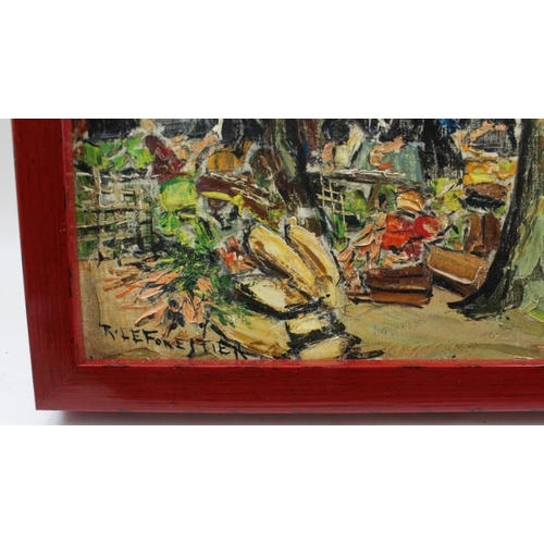 115 - Rene le Forestier an impressionist study of a French market, impasto oil on canvas.31.5 x 39 cm, sig... 