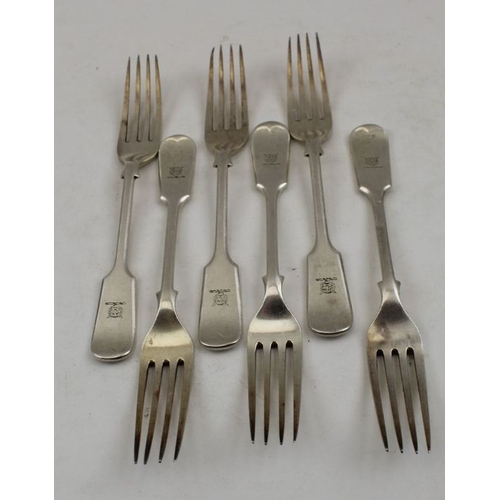 12 - William Sutton and sons Ltd, a set of silver fiddle pattern dessert forks, engraved Lion head over p... 