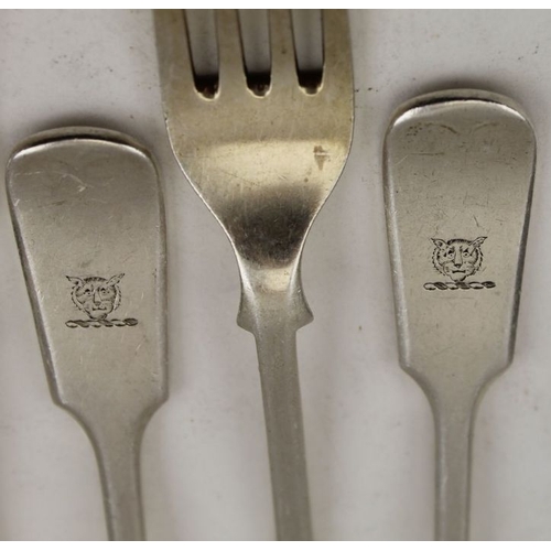 12 - William Sutton and sons Ltd, a set of silver fiddle pattern dessert forks, engraved Lion head over p... 