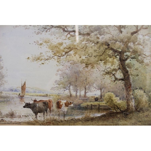 128 - Henry Earp Snr (1831-1914) A pair of river scenes, one depicts cattle watering at the water edge, th... 