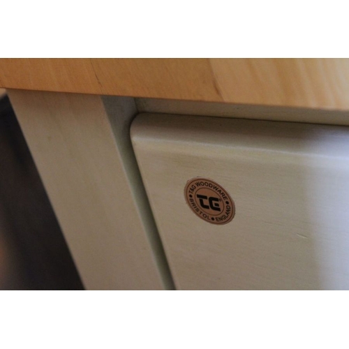 198 - A modern butchers block, single drawer, two slatted shelves.